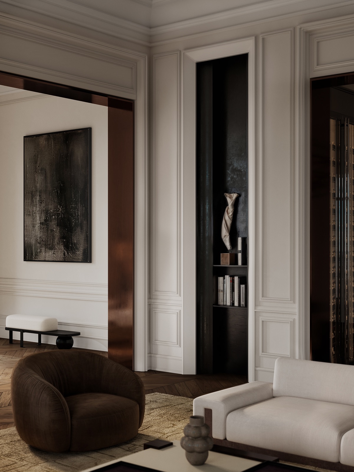 Hamovniki Penthouse — библиотека-ниша, дизайн-проект квартиры