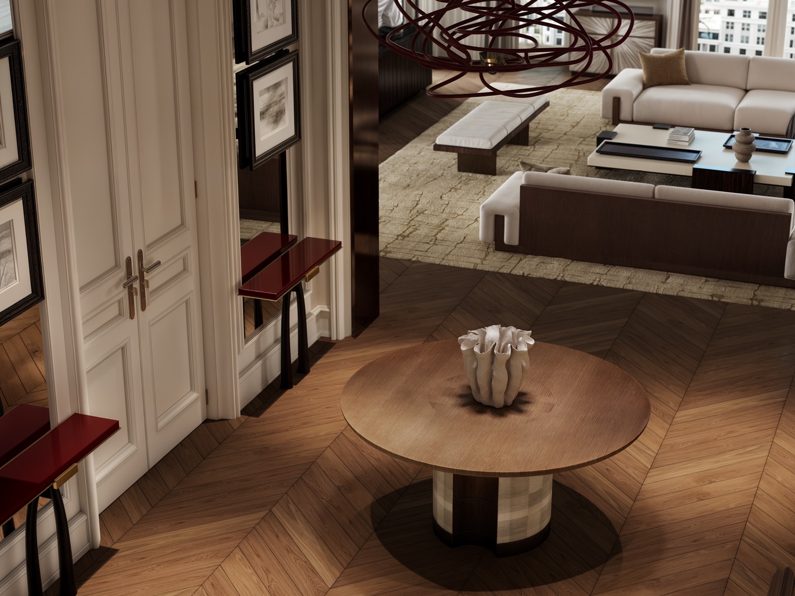 Hamovniki Penthouse — гостиная — вечерний свет, дизайн-проект квартиры